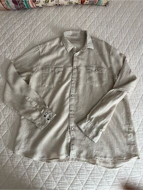 Lucky Brand Men's Linen Western Style Light Beige Button-Down Shirt  Snaps Sz XL